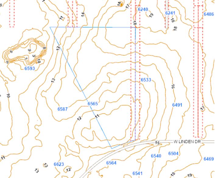 Topographic elevation map showing contour lines and elevation levels near W Linden Drive in Citrus County Florida.