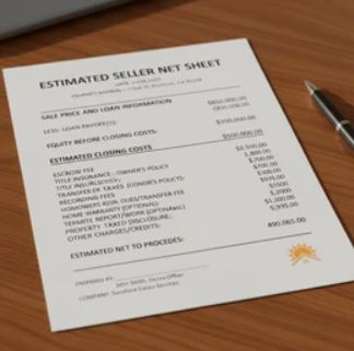 Estimated seller net sheet showing closing costs and projected proceeds